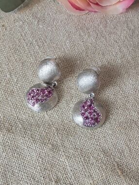 DE ROZZY 925 Sterling Silver 14K Gold-Plated Pink Gemstone Drop Earrings Desiger